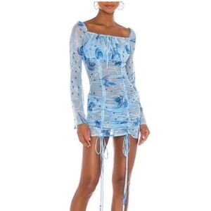 Kim Shui Sheer Mesh Floral Ruched Mini Dress Baby Blue